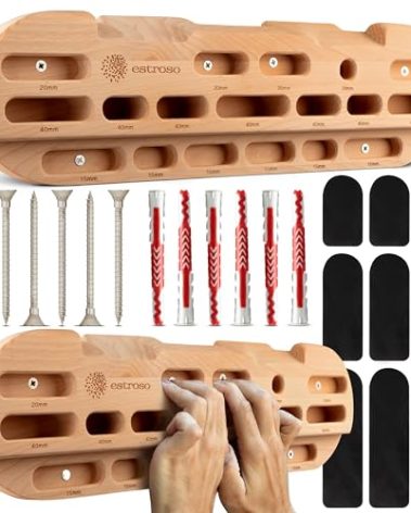 ESTROSO Wooden Hangboard - Training Hang Board with Adjustable Grip Depths, Grip Strengthener, Forearm Exerciser, Pull Ups - Climbing Fingerboard with Installation Kit