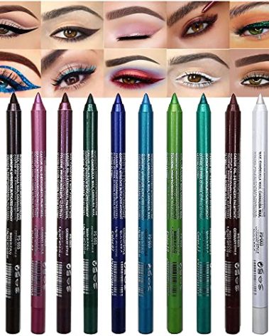evpct 12Pcs Green Blue White Black Brown Purple Color Gel Glitter Eyeliner Pencils Set for Women Waterline Waterproof Smudge Proof lapiz de ojos delineador de ojos contra el agua Eye Liner Makeup 1