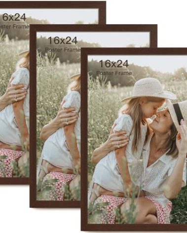 Momentworth 16x24 Frame Set of 3, Dark Brown Wood Grain 16x24 Poster Frame for Gallery Wall Mounting (3 Pack,Walnut)
