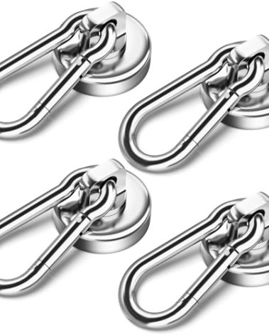 Grtard 4 Pack Magnetic Hooks Heavy Duty, 50 Lbs Strong Magnetic Hooks with Swivel Carabiner for Cruise Cabins, Neodymium Magnet Hooks Heavy Duty, Magnetic Carabiner Hook for Garage, Workplace, Ktchen