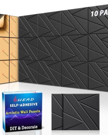 【10 Pack】 Acoustic Panels Self-Adhesive (0.4" Thick | 0.8lb/ft³ Medium Density) - 12x12 Soundproof Foam Tiles for Home Office/Wall Sound Absorption, Noise Reduction Panels Studio Use - Black