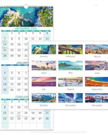 2026 Calendar, 3 Month Wall Calendar 2026 Vertical, 11" x 26"(when opened), December 2025 - January 2027, Move-A-Page, Wall Calendar 2026 for Organizing & Planning, Busy Families, Office, Kitchen