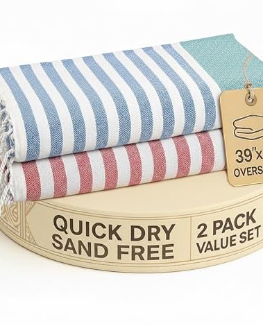 LANE LINEN Beach Towels for Women - 2 Pack Large Beach Towels Oversized, Pre-Washed, Sand Free Towel, Quick Dry, Lightweight and Soft Bath Towel, 39"x71" - Old Glory Teal