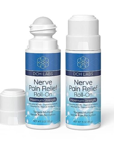 DCH Nerve Pain Relief Roll-On, Maximum Strength Lidocaine & Menthol, with Arnica & Aloe for Relief in Toes, Feet, Hands & Legs, Ideal for Neuropathy, 3 oz (2-Pack)
