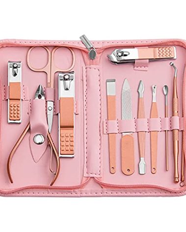 Tumkun Nail Kit, Manicure Kit, Nail Care Kit for Women, Manicure Pedicure Set, Nail Clippers Toenail Clippers Kit, Professional Manicure Kit Pedicure Kit, Pink Travel Case, Set of 12.