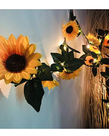 Fielegen 30 LED Artificial Sunflower Garland with Lights Battery Powered 7.2ft Sunflower Vine Fake Flowers Garland String Lights for Indoor Bedroom Holiday Garden Wedding Birthday Party Table Decor