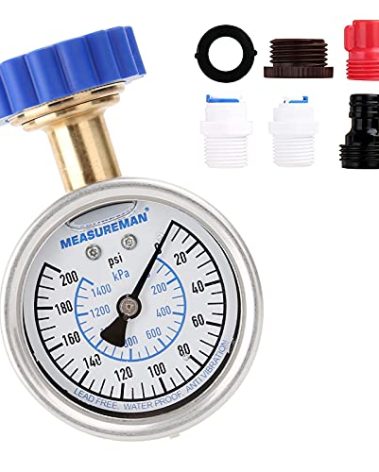 MEASUREMAN 2-1/2" Water Pressure Gauge Kit 6 Parts Kit, Lead-Free Brass, 2-1/2" dial, 0-200 Psi，Glycerin Filled,3/4" Hose Thread, Plus 5 Adapters