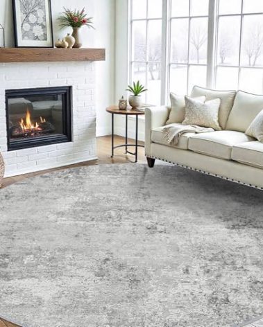 RUUGME Washable 9ft Round Rug - Abstract Rugs for Living Room Large Area Rugs Modern Stain Resistant Indoor Mat for Bedroom Dining Room Non Slip Rubber Backing Thin Super Soft Room Decor 9ft Grey