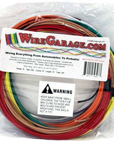 High Temp GXL Cross-Link XLPE Stranded Wire, 16 AWG, GA, Gauge, SAE J1128, Automotive, Motorcycle, Electrical, 10' Each of 12 Solid Colors (120' Total)