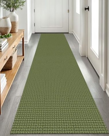 EARTHALL Woven Runner Rug 2x8 Ft Washable Runners for Hallways Cotton Non Slip Rubber Backed Kitchen Runner Braided Indoor Floor Carpet for Entryway, Hallway, Kitchen, Bedroom, Green
