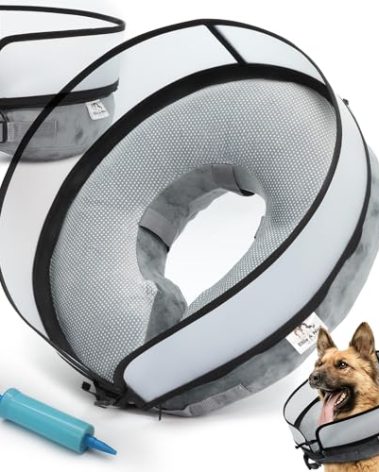Inflatable Dog Cone Collar w/Pump - XL Dog Donut Collar After Surgery - Washable Dog Collar w/Removable Soft Cone for Dogs After Surgery- Dog Cone Alternative After Surgery w/Soft Cover