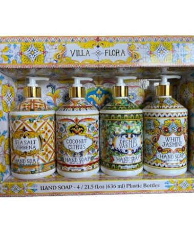 Home and Body Company Hand Soap Villa Flora Collection 16 FL/473ml Bottles infused with Essential Oils (SET OF 4) Sea Salt Verbena, Coconut Citrus, Orchid Vanilla, and White Jasmine