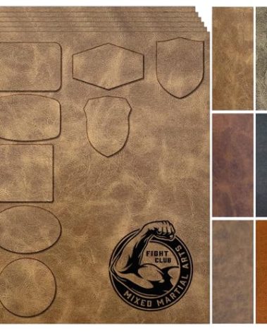 Leather/Leatherette Patches/Sheets for Laser Engraving Iron On with Heat Press Adhesive Backing,Blank Laserable Faux Leather,Engravable/Engraver Leather Material for Hat/Cap/Backpack(5 Large Pcs)