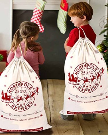 Aytai 2pcs Large Santa Sacks with Drawstring Christmas Bag, Bags for Kids 27 x 19 Inch Canvas Xmas Presents Storage