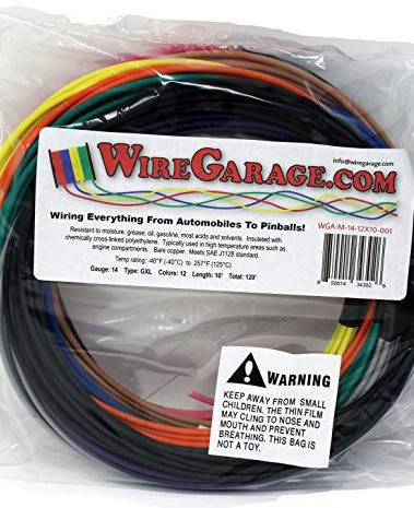 High Temp GXL Cross-Link XLPE Stranded Wire, 14 AWG, GA, Gauge, SAE J1128, Automotive, Motorcycle, Electrical, 10' Each of 12 Solid Colors (120' Total)