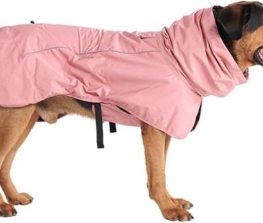 Spark Paws Dog Raincoat, Waterproof Windproof Rain Jacket, for Small Medium Large Extra Large Dogs, Reflective Breathable Full-Body Coverage Dry Suit - Sea Pink, 4XL