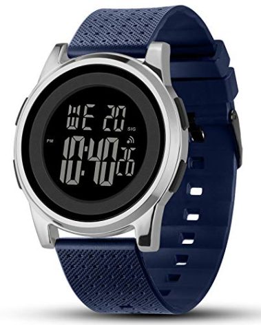 YUINK Mens Watch Ultra-Thin Digital Sports Watch Waterproof Stainless Steel Fashion Wrist Watch for Men Women (Silver Navy-Blue)
