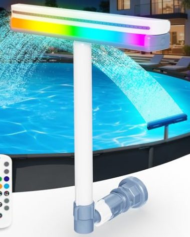 Upgraded Pool Fountain with Remote - Adjustable Waterfall Pool Sprinkler Fountains with Lights, Spray Water Fountains for Above Ground and Inground Pool for Cooling, White