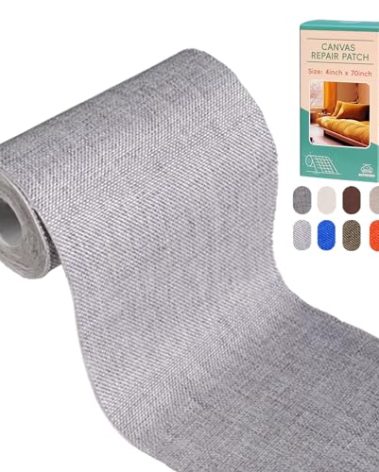 Autrends Canvas Repair Tape,Fabric Repair Patch,4×70 Inches,Outdoor Gear Patch, Waterproof,Self-Adhesive for Repairing Boat Covers,Tents,Sofas,Patio Umbrellas,Lounge Chairs,Awnings Light Grey