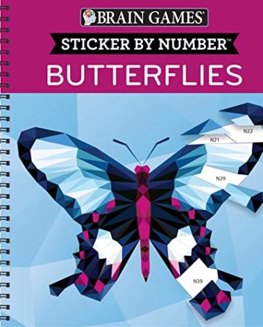 Brain Games - Sticker by Number: Butterflies - 2 Books in 1 (42 Images to Sticker)