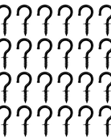 Jamiikury 100pcs 1/2 Inch Cup Hooks - Black Steel Screw-in Hooks, Nickel Plated