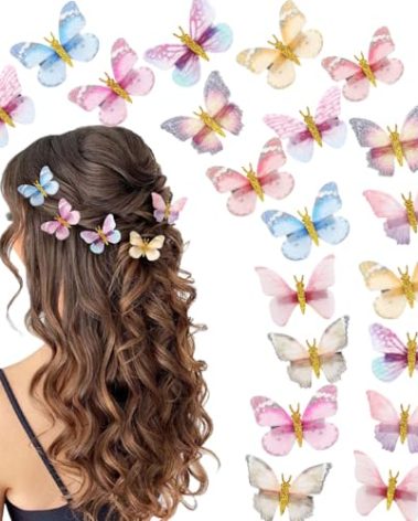 Paderison 20Pcs Glitter Hair Clips for Kids - Moving Fairy Accessories for Women, Girls Colorful Hair Clips 90s (Brown)