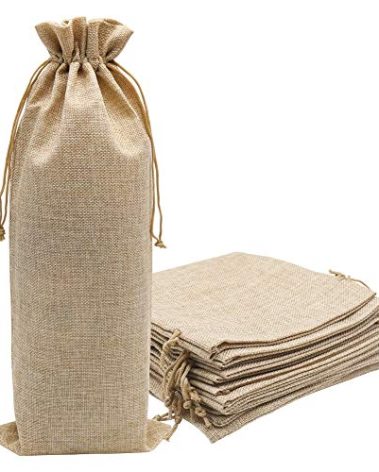 HRX Package 10pcs Burlap Wine Bags for 1.5L Magnum Bottles, Hessian Cloth Glass Liquor Bottle Bags Covers for Christmas Wedding Party