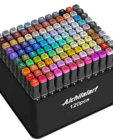 alchilalart 120-Colors Alcohol Based markers, Alcohol Markers Set, Dual Tip Alcohol Sketching Drawing Markers Animation for Adults Kids