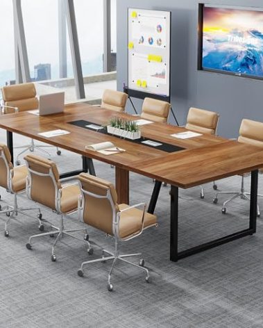 Tribesigns 8FT Conference Table, 94.49 L x 47.24 W x 29.53 H Inches Large Meeting Podcast Table for 10 People, Business Style Wooden Training Table with Strong Metal Frame for Office Conference