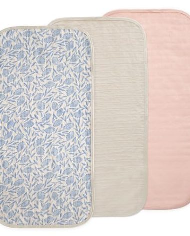 mushie Water Repellent Changing Pad Liners | Made with Organic Cotton | Set of 3 (Blue Flowers Combo)