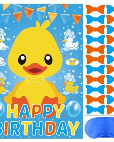 Pin The Tie on The Duck Party Game, Duck Birthday Party Supplies, Large Poster for Wall Home Room Decorations