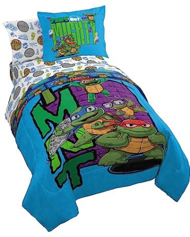 Jay Franco Nickelodeon Teenage Mutant Ninja Turtles Twin Comforter Set - 5 Piece Bedding Includes Sheet Set & Pillow Covers - Super Soft Mini Mutants Microfiber Bed Set