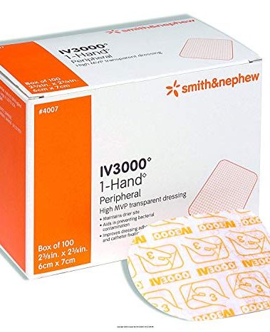IV 3000 1-Hand 2 3/8" x 2 3/4" Transparent Adhesive Dressing [4007] 100 ea
