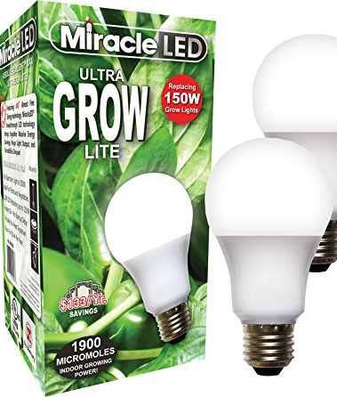 Miracle LED Commercial Hydroponic Ultra Grow Lite - Replaces up to 150W - Daylight White Full Spectrum LED Indoor Plant Growing Light Bulb For DIY Horticulture & Indoor Gardening (604273) 2 Pack