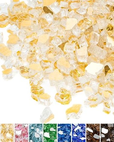 Mr. Fireglass 10 Pounds Fire Glass - 1/2 Inch High Luster Reflective Tempered Glass Rocks for Fireplace Fire Pit Table and Landscaping, Gold