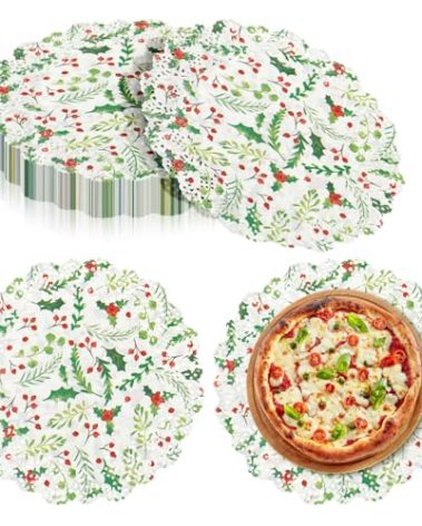 Watersay 300 Pcs Christmas Paper Doilies Disposable Round Christmas Party Decoration White Lace Paper Doilies Holly Berry Placemats Cake Pads Dinner Tableware Decor for Holiday Xmas Party, 9.5 Inch