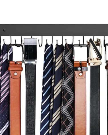 Belt Hanger Wall Mounted, Wooden Belt Organizer Max 12 Storage Capacity, 180° Rotating Space Saving Hangers for Ties, Tank Tops, Scarves, Bras, Keys, Bags 1 Pcs Black