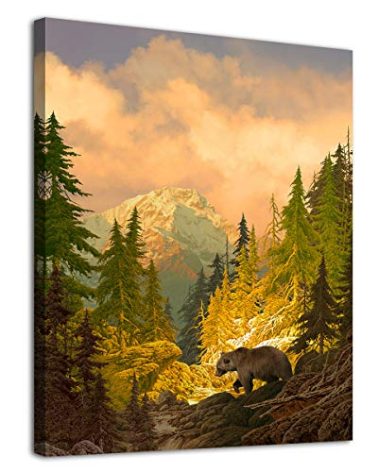 arteWOODS Canvas Wall Art Decor Grizzly Bear for Bedroom Living Room Forest Rocky Mountain Modern Canvas Artwork Contemporary Picture Prints for Office Wall Decoration 12" x 16"