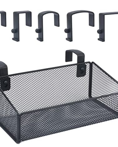 JDYOOMI Hanging Floating Shelves - Metal Mesh Cubicle Storage Organizer with 5 Plastic Hangers (Black)