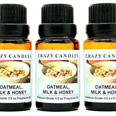 Crazy Candles Oatmeal, Milk & Honey (Made in USA) 3 Bottles 1/2 FL Oz Each (15ml) Premium Grade Scented Fragrance Oil