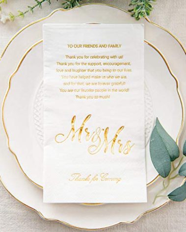 Crisky Gold Mr & Mrs Dinner Napkins Wedding Dinner Napkins Replace Thank You Card Disposable Decorative Towels for Wedding Shower Banquet Rehearsal Dinner Decorations,50 Pcs, 3-ply, 12"x16"