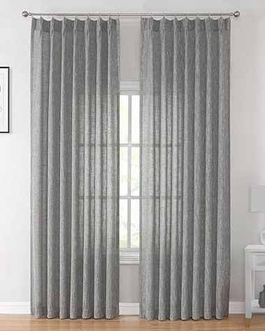 Vision Home Gray Pinch Pleated Semi Sheer Curtains Textured Light Filtering Window Curtains 95 inch for Living Room Bedroom Rayon Blended Charcoal Grey Pinch Pleat Drapes with Hooks 2 Panels 40"Wx95"L