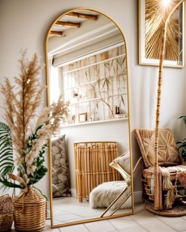 Antok Full Length Mirror, 58"x19" Floor Mirror, Arched Floor Standing Freestanding Arch Full Body Mirrors with Stand for Bedroom, Hanging Mounted for Living Room Cloakroom,Gold