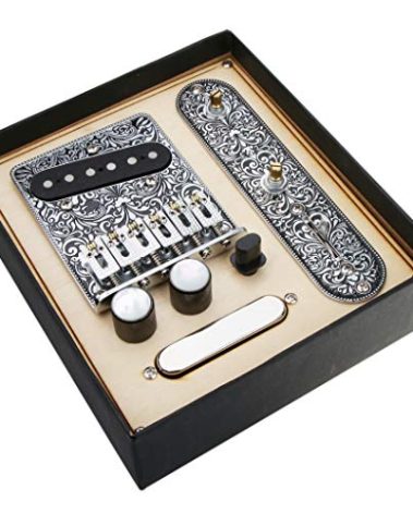 Alnicov 6 Strings Saddle Bridge Plate, 3 Way Switch Control Plate, Neck Pickup Set for Fender Telecaster Electric Guitars Replacement Parts (Black)