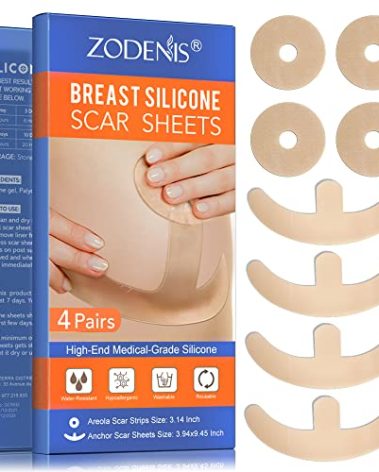 Silicone Scar Sheets for Breast - 8 Pack, Including 4 Areola Soft Strips & 4 Anchor Sheets