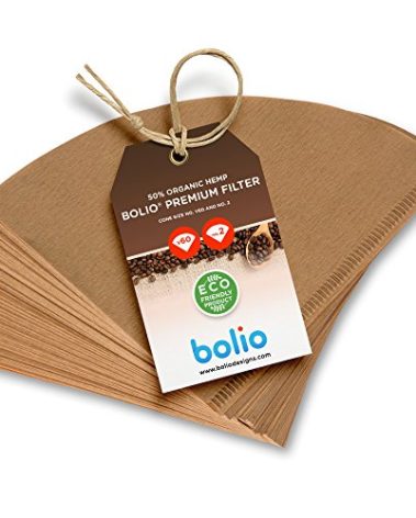 Bolio Premium Unbleached Hemp Paper Cone Coffee Filters – 100 Count - Compatible with All No.2 Size Pour Over coffee Drippers