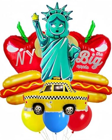 12 PCS New York Party Decorations Balloons/Statue of Liberty Balloons/Fabulous Sex City Chic Party/NYC Checkered Yellow Taxi Cab Balloon/Retro Urban Style Celebrations/Cityscape Photo Props