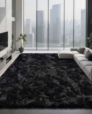 Shag Area Rugs for Bedroom Living Room,8X10 Ultra Soft Fluffy Area Rugs for Dorm, Indoor Carpet Nursery Rugs for Kids Room Home Decor, Black