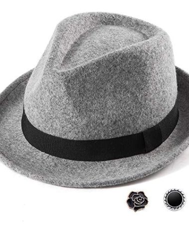 LADYBRO Grey Wool Fedora for Men Women Trilby Short Brim Panama Hat Fall Winter, 7 1/4