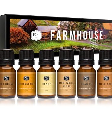 P&J Fragrance Oil Farmhouse Set | Old Books, Butterscotch, Honey, Warm Vanilla Sugar, Pecan Pie, Maple Syrup Candle Scents for Candle Making, Freshie Scents, Soap Making Supplies